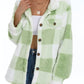 Plaid Pattern Button Front Teddy Coat