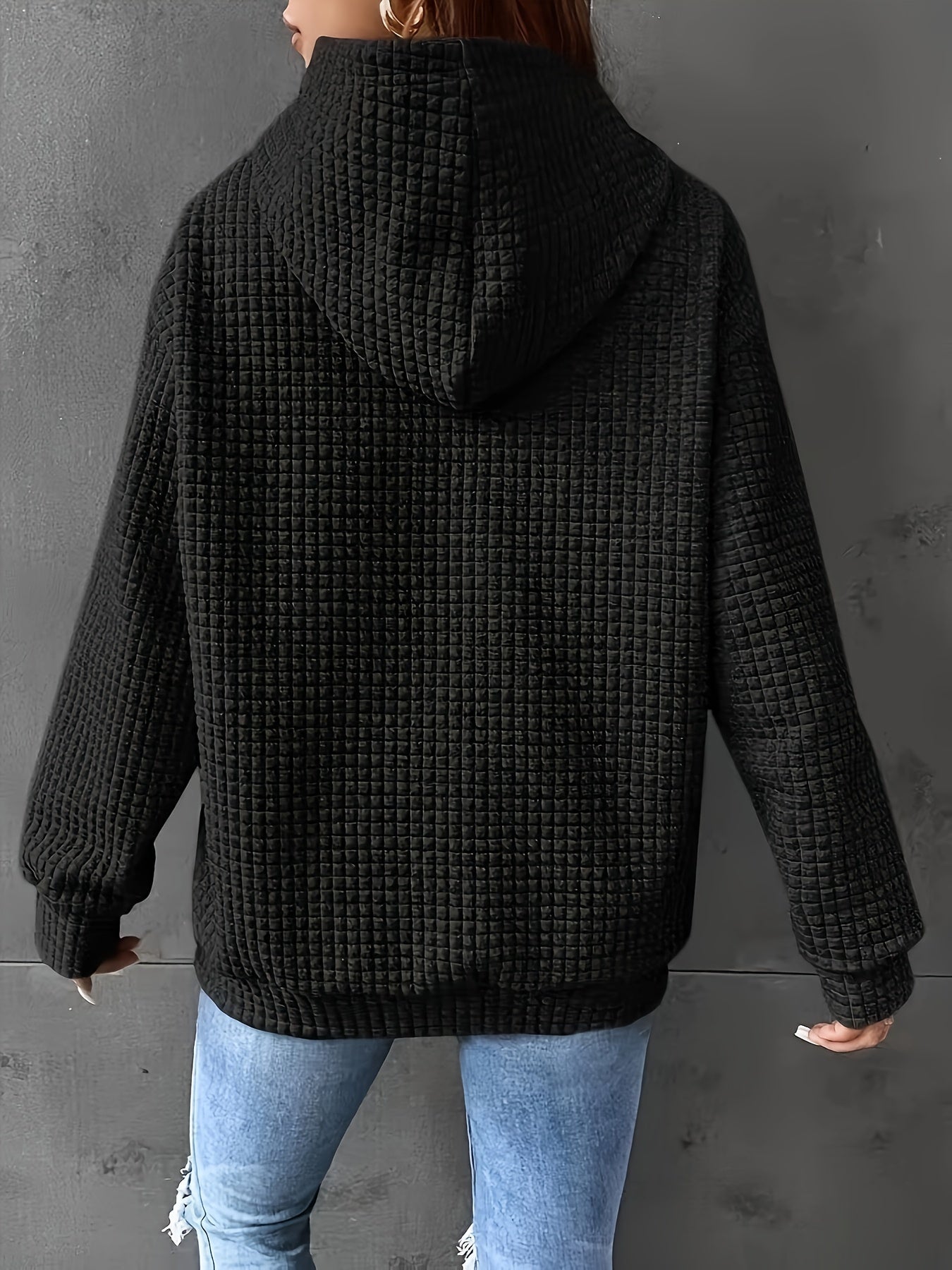 Waffle Grid Kangaroo Pocket Hoodie