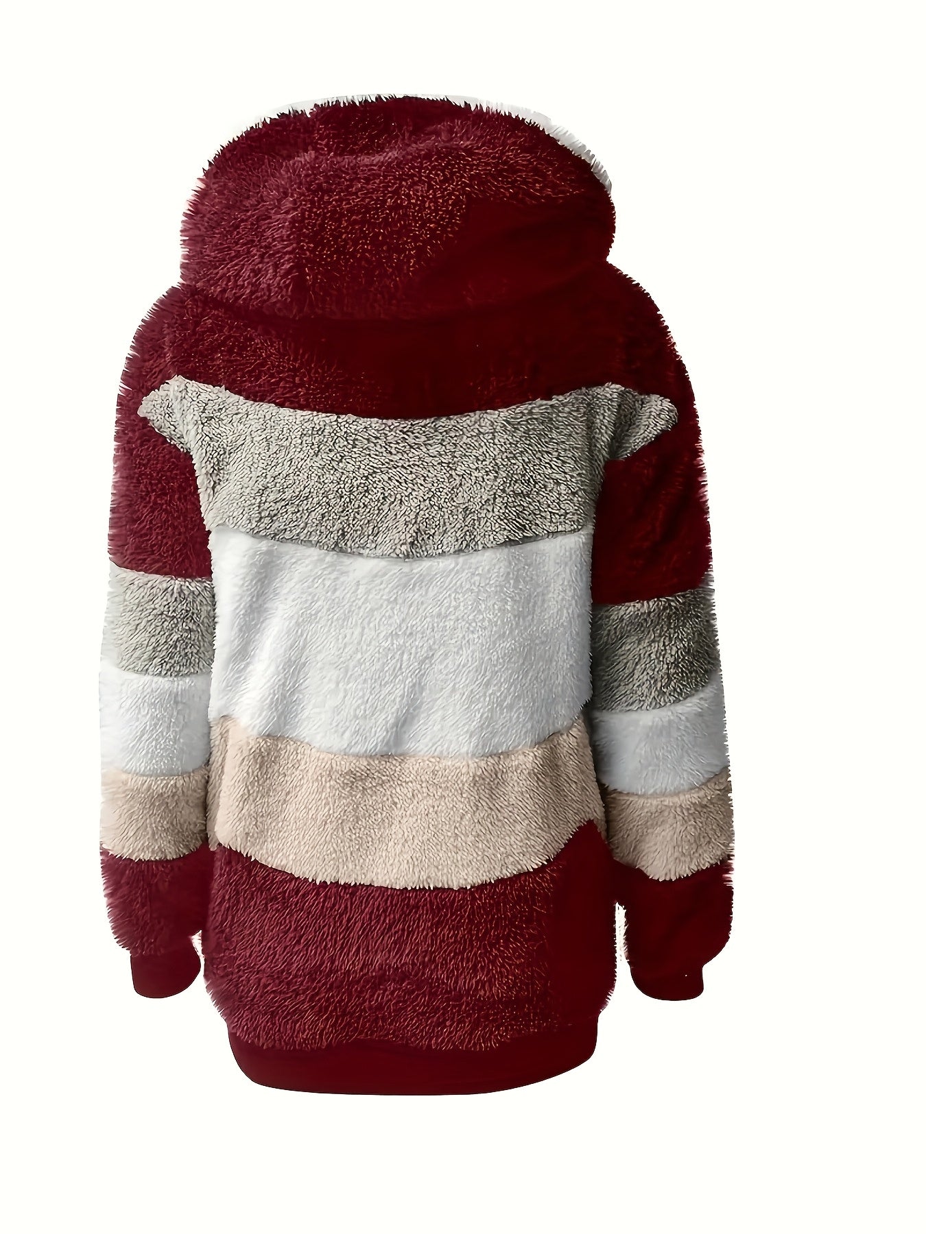 Color Block Fuzzy Hooded Coat