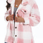 Plaid Pattern Button Front Teddy Coat