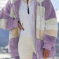 Color Block Fuzzy Hooded Coat