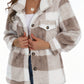 Plaid Pattern Button Front Teddy Coat