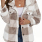 Plaid Pattern Button Front Teddy Coat