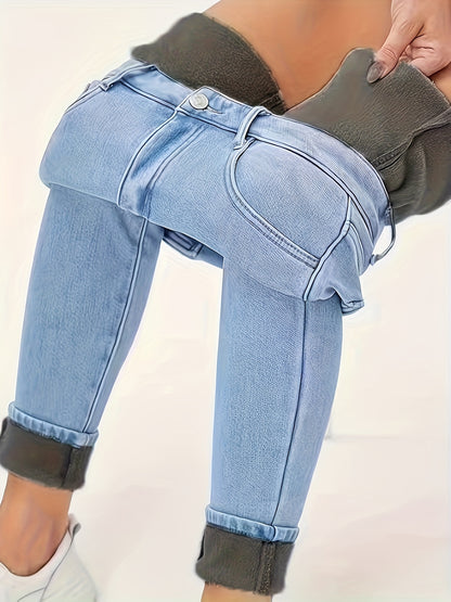 High Waist Winter Warm Skinny Jeans