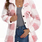 Plaid Pattern Button Front Teddy Coat