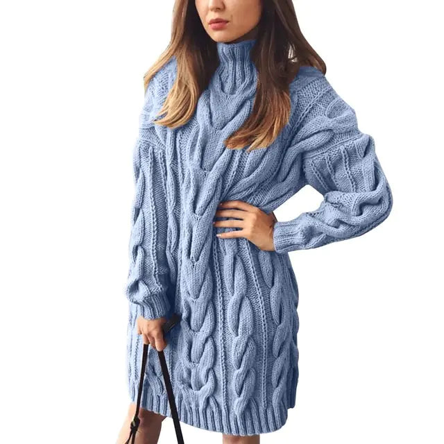 Turtleneck Twist Knitted Sweater Dress