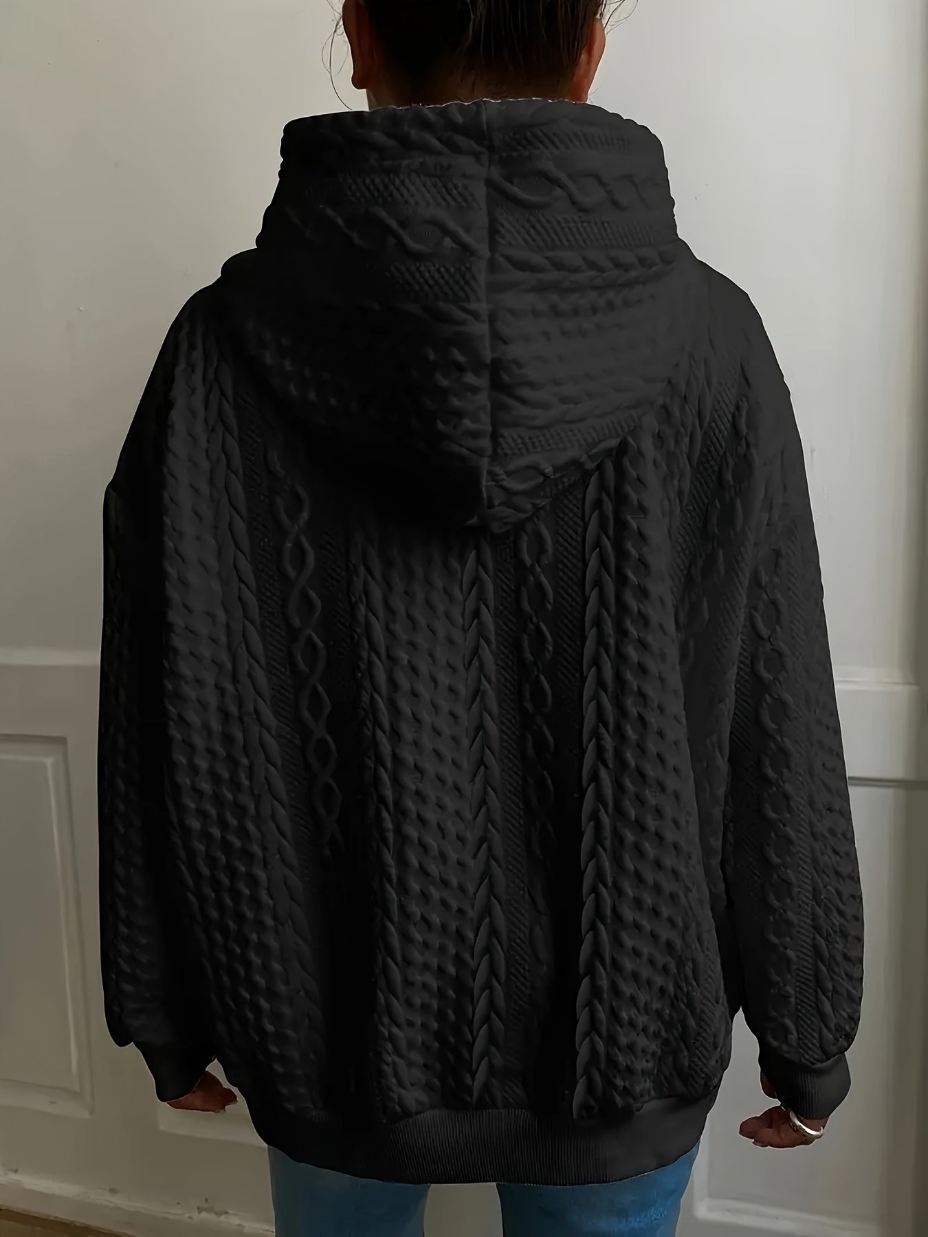 Solid Textured Drawstring Hoodie