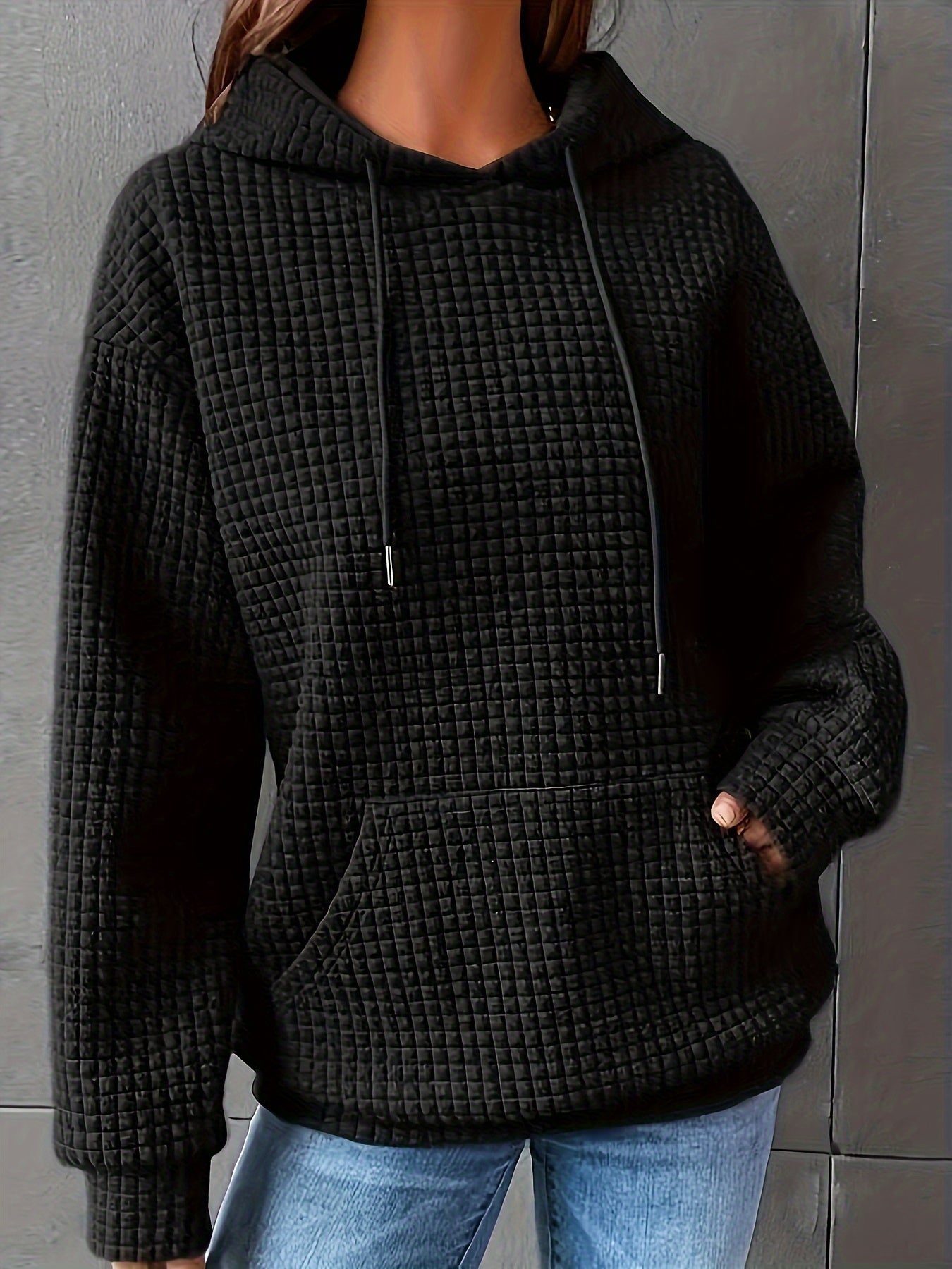 Waffle Grid Kangaroo Pocket Hoodie