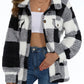 Plaid Pattern Button Front Teddy Coat