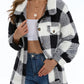 Plaid Pattern Button Front Teddy Coat