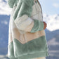 Color Block Fuzzy Hooded Coat