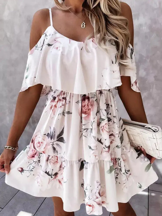 BloomGlow™        |     Off Shoulder Floral Mini Dress