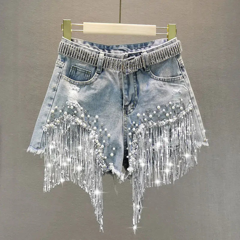 DenimDazzle™      |       Tassel Beading Denim Short