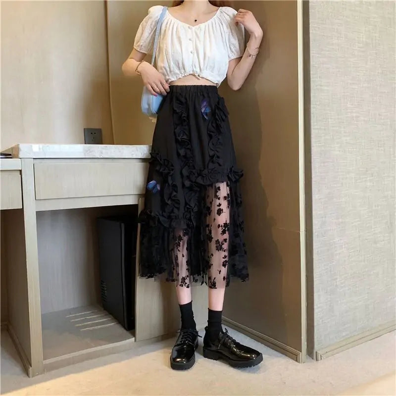 LaceLuxe™    |      Black Lace Patchwork Skirt