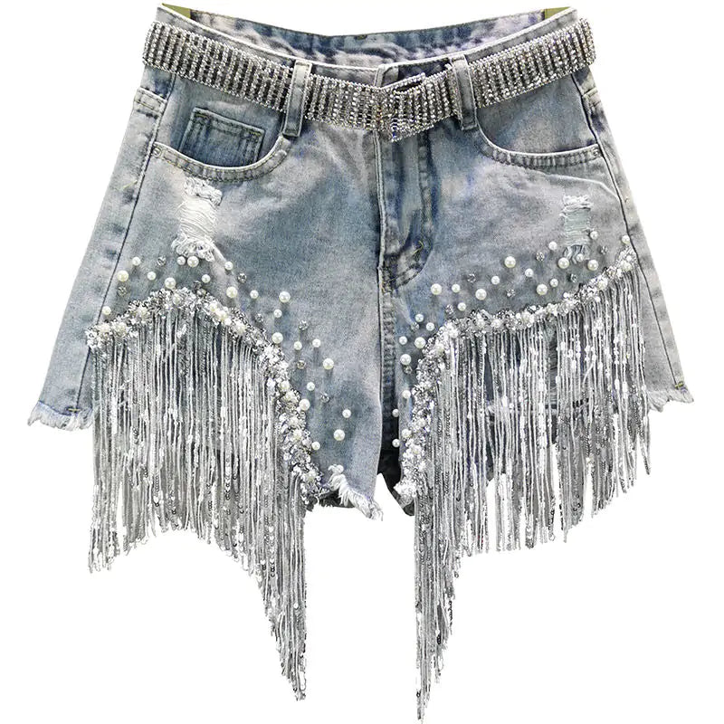 DenimDazzle™      |       Tassel Beading Denim Short