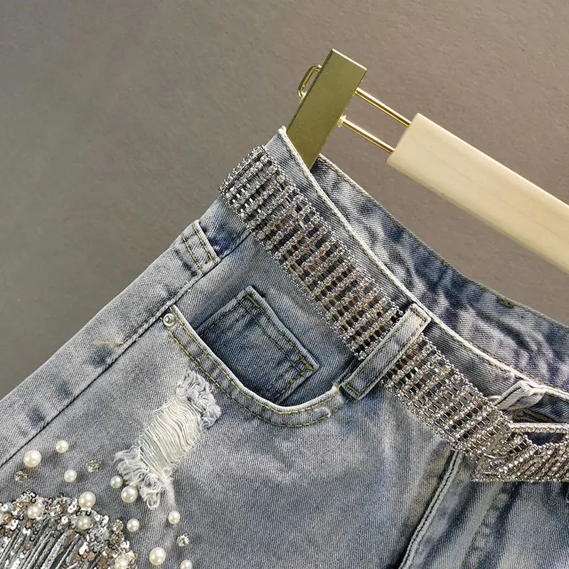 DenimDazzle™      |       Tassel Beading Denim Short