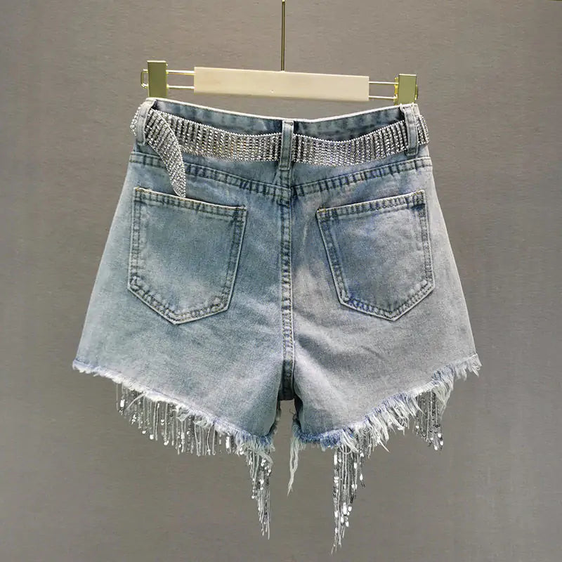 DenimDazzle™      |       Tassel Beading Denim Short