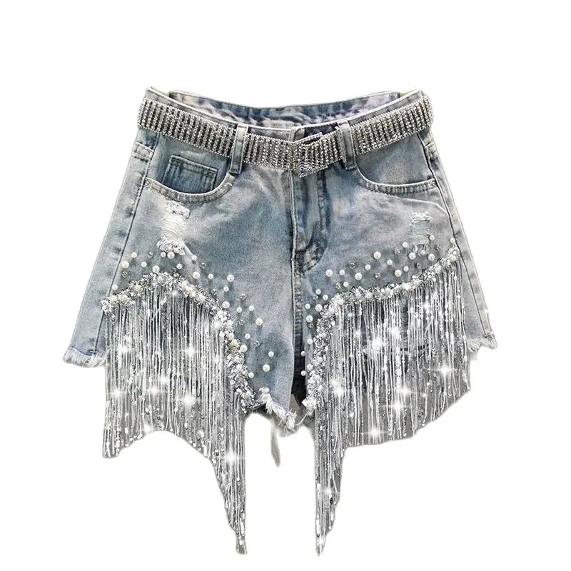 DenimDazzle™      |       Tassel Beading Denim Short